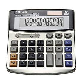 Xinpengfa Office Calculator, Solar and Battery Dual Power, Metal Surface 12 Digit Display Big LCD and Large Button