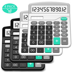 Calculator, Splaks Standard Functional Desktop Calculator Solar and AA Battery Dual Power Electronic Calculator with 12-digit Large Display (2 Basic Black& 2 Updated Silver)