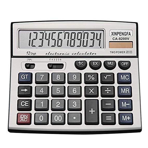 Mechanical Calculator 12 Digit Extra Large 5-Inch LCD Display